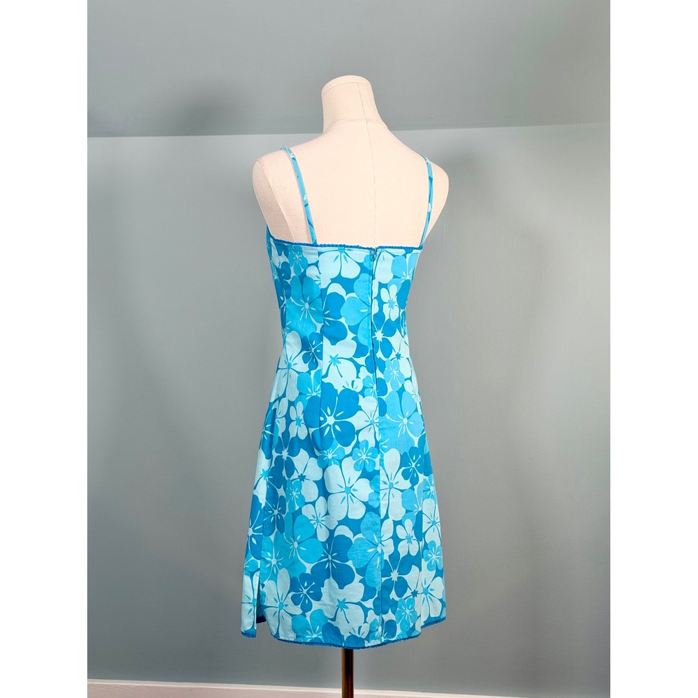 Vintage 1990s / 2000s Blue Flower Dress 90s Y2K Hawaiian Beach Frutiger Aero - Picture 6 of 10